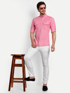 BLUE ROBED men's Casual Slim Fit Full Sleeve Double Pocket Cotton Trendy Kurta in Peach view 90