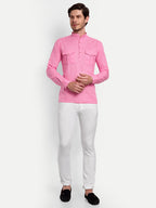 BLUE ROBED men's Casual Slim Fit Full Sleeve Double Pocket Cotton Trendy Kurta in Peach view 91