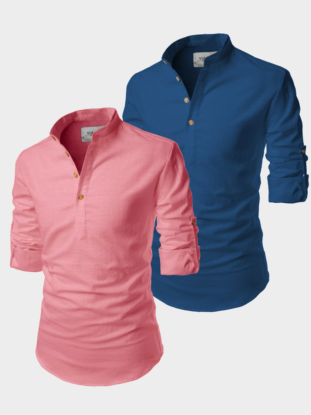 BLUE ROBED men's Casual Slim Fit Full Sleeve Cotton Kurta (Pack 2) in Peach view 7
