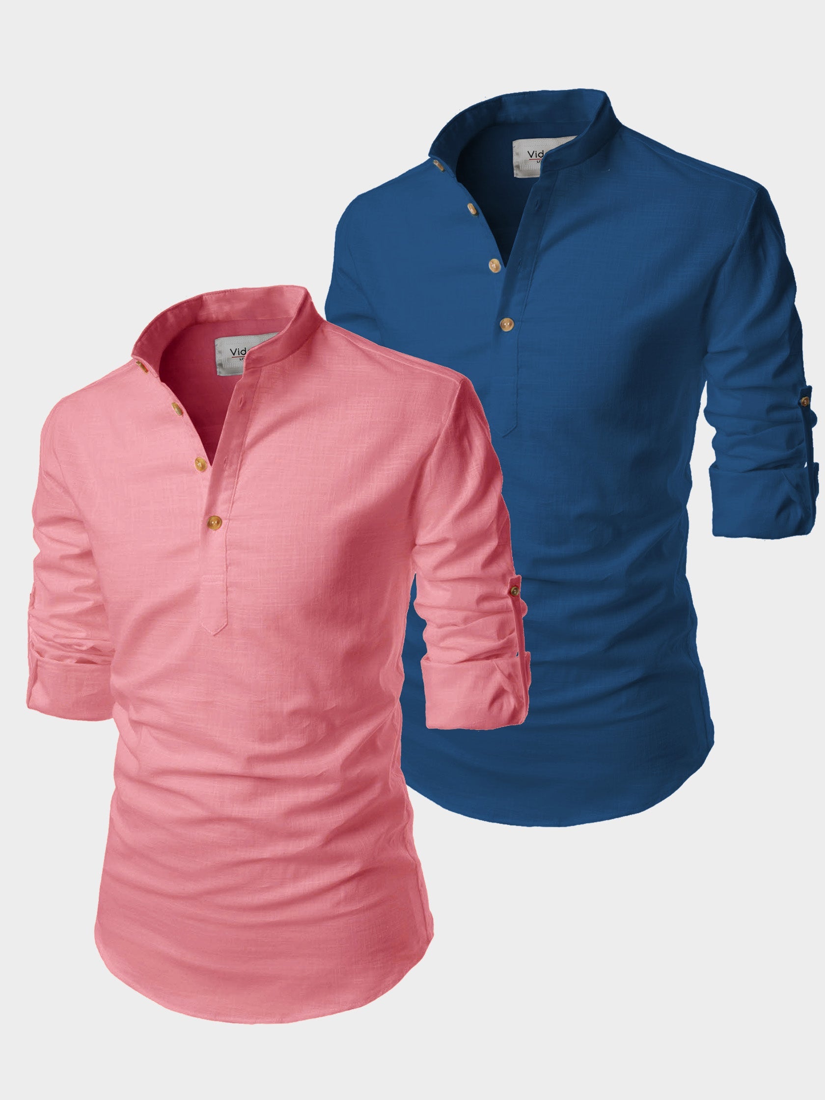 BLUE ROBED men's Casual Slim Fit Full Sleeve Cotton Kurta (Pack 2) in Peach view 7