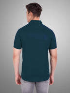 Men's Casual Half Sleeve Silver Button Shirt in Black by BLUE ROBED, side view