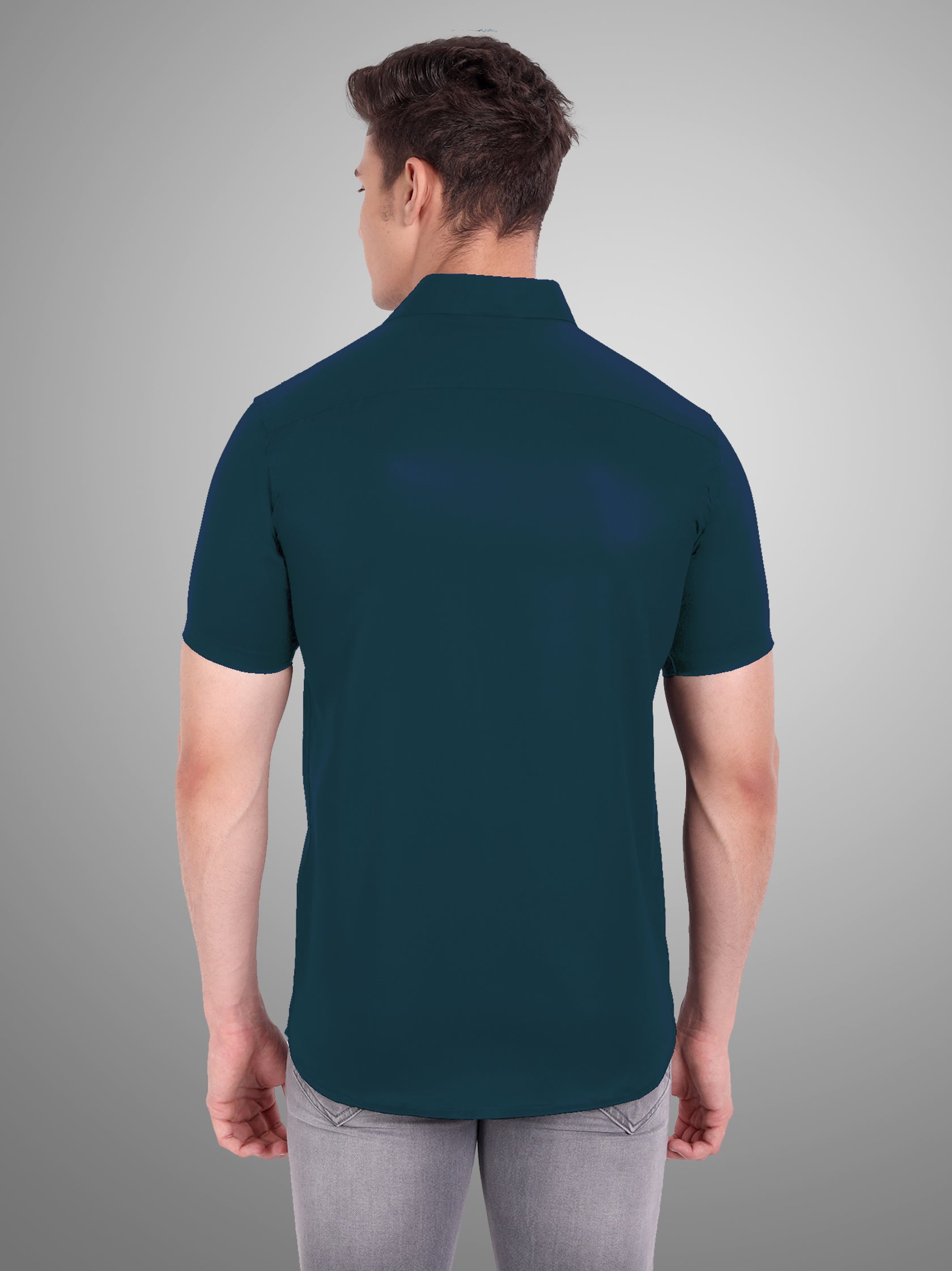 Men's Casual Half Sleeve Silver Button Shirt in Black by BLUE ROBED, side view