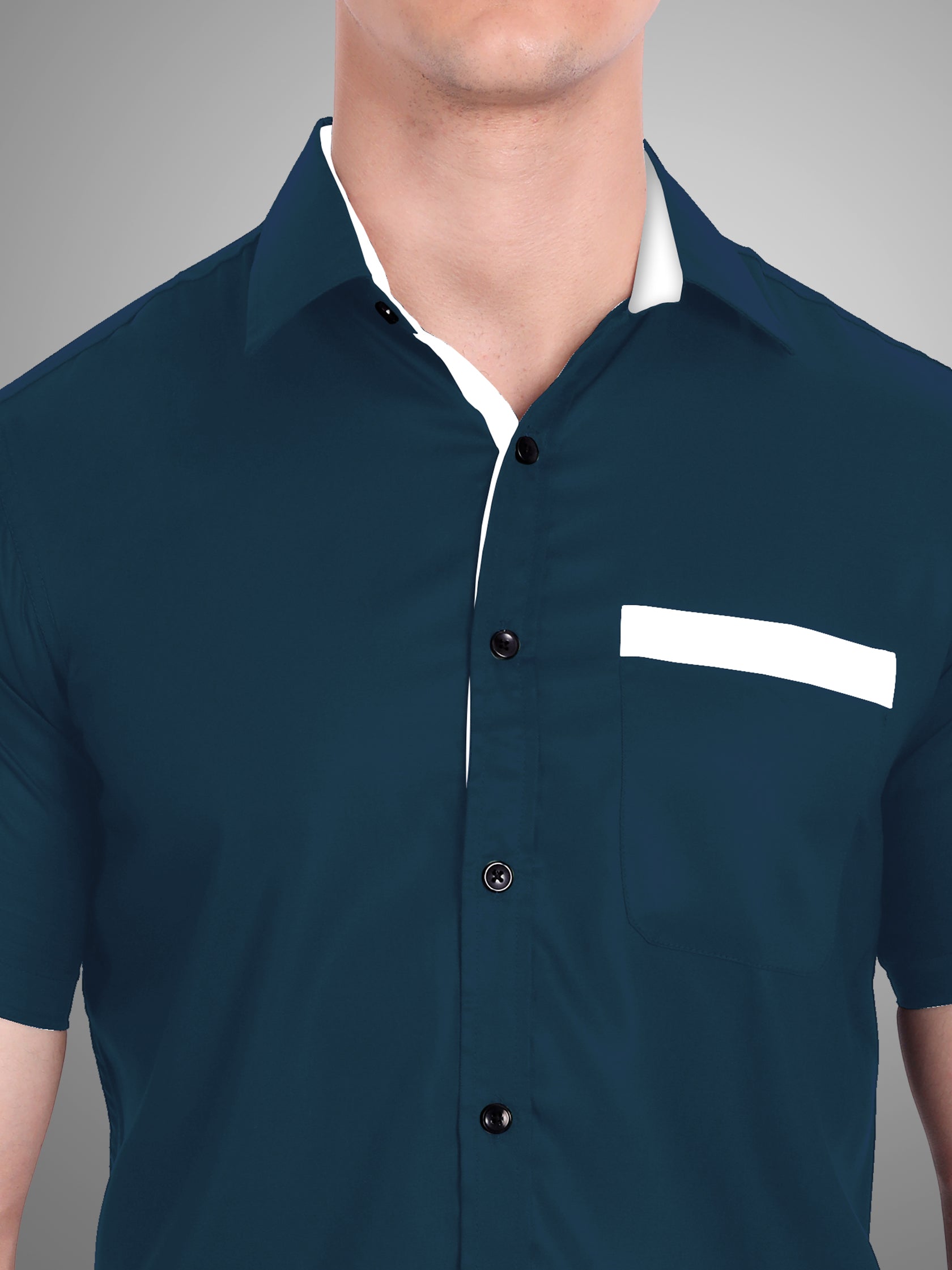 Men's Casual Half Sleeve Silver Button Shirt in Black by BLUE ROBED, back view