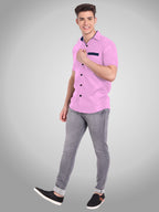 Men's Casual Half Sleeve Silver Button Shirt in Black by BLUE ROBED, style view