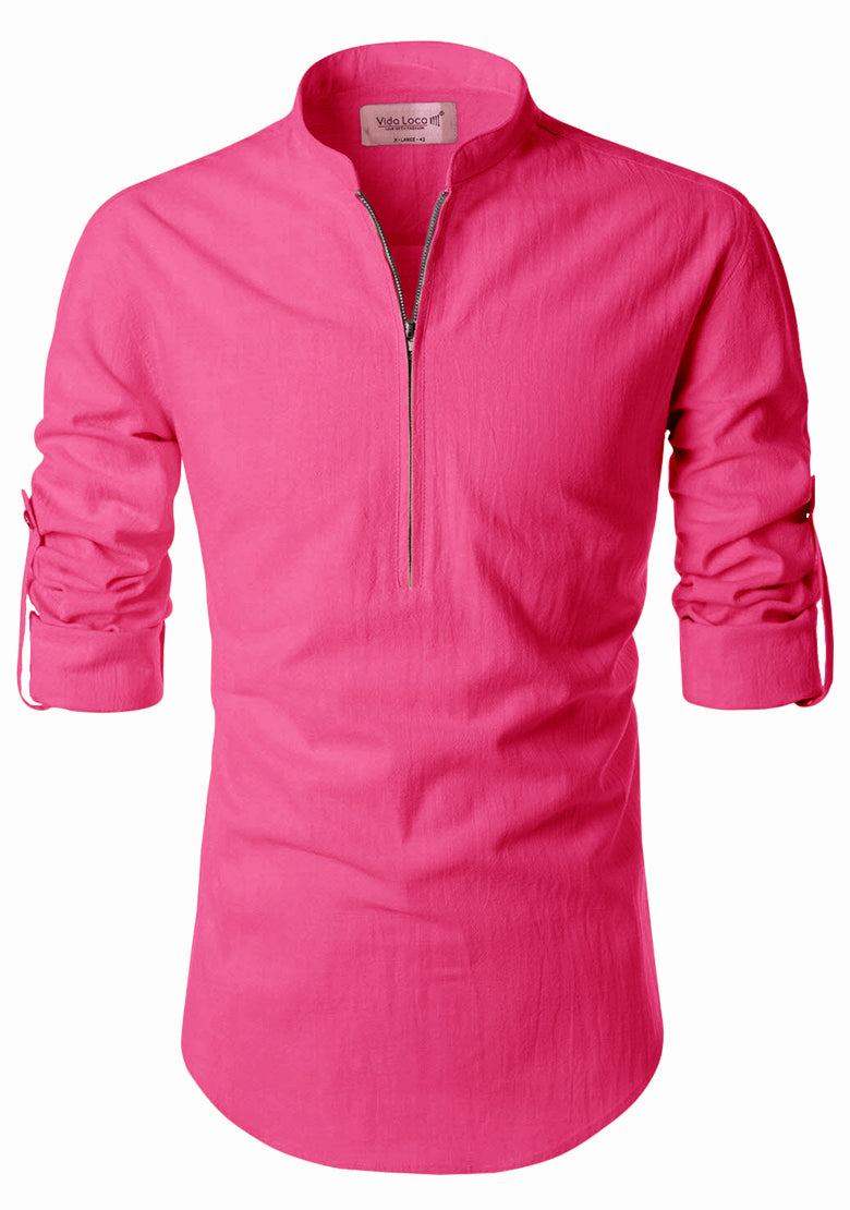 BLUE ROBED men's Casual ZIP Style Full Sleeve Kurta in Pink view 50
