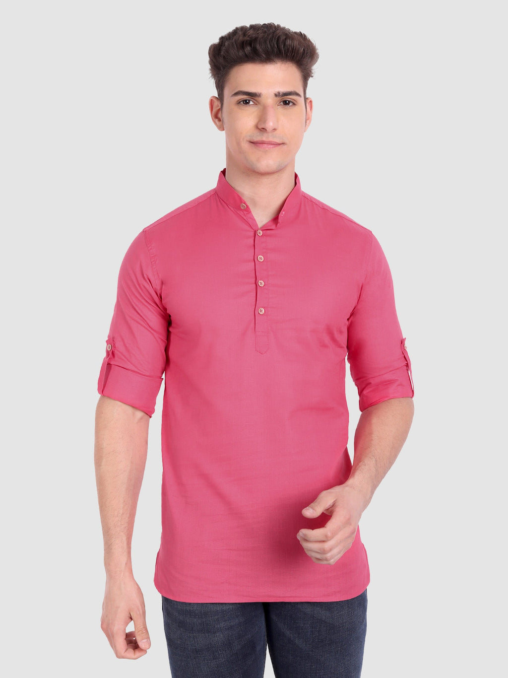 BLUE ROBED men's Casual Slim Fit Full Sleeve Cotton Kurta in Pink view 58