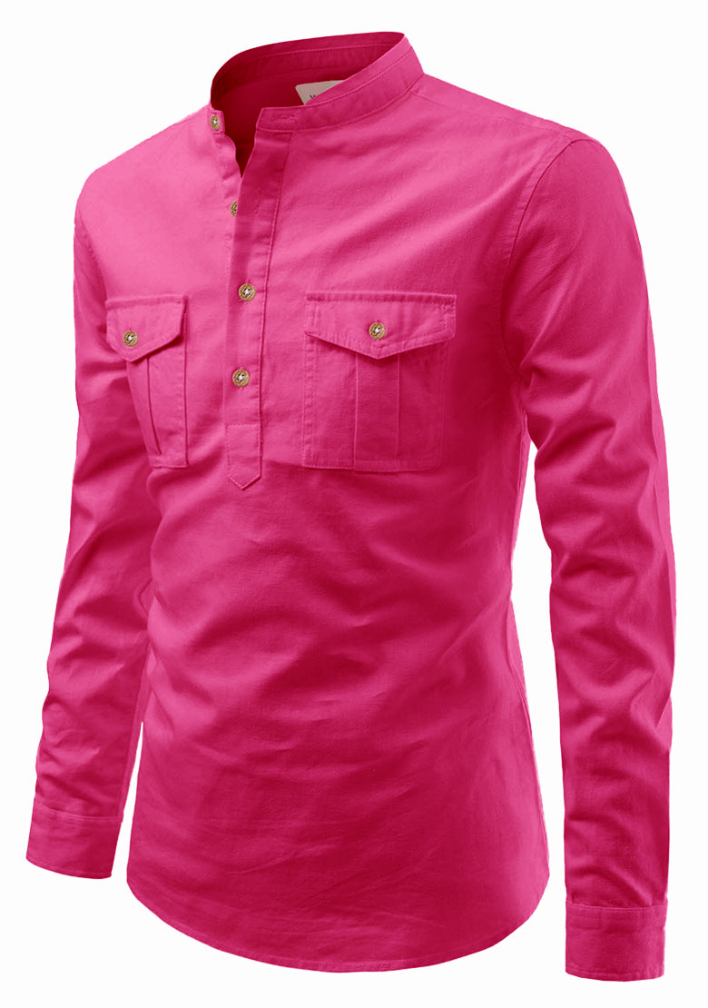 BLUE ROBED men's Casual Slim Fit Full Sleeve Double Pocket Cotton Kurta in Pink view 92