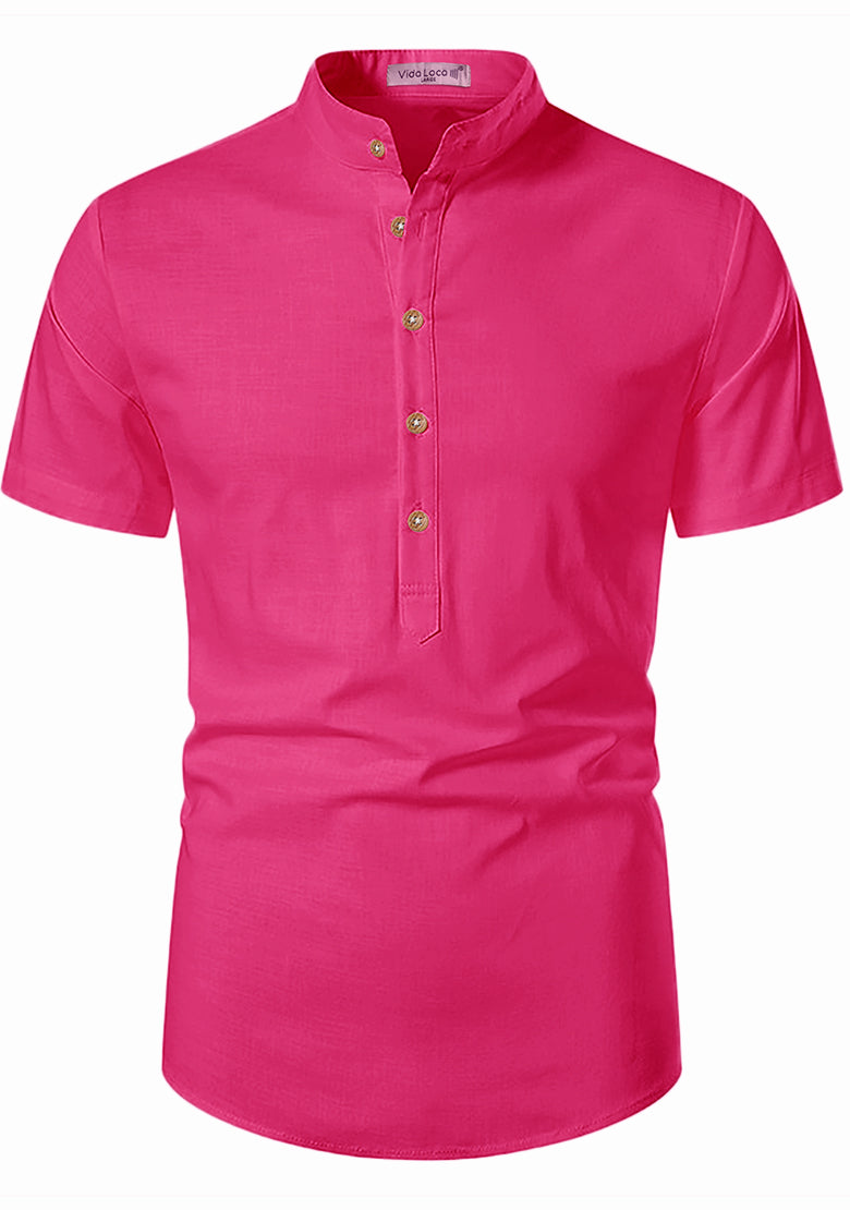 BLUE ROBED men's Half Sleeve Casual Cotton Kurta Office Wear in Pink view 44