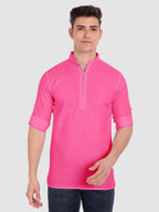 BLUE ROBED men's Casual ZIP Style Full Sleeve Cotton Kurta in Pink view 41