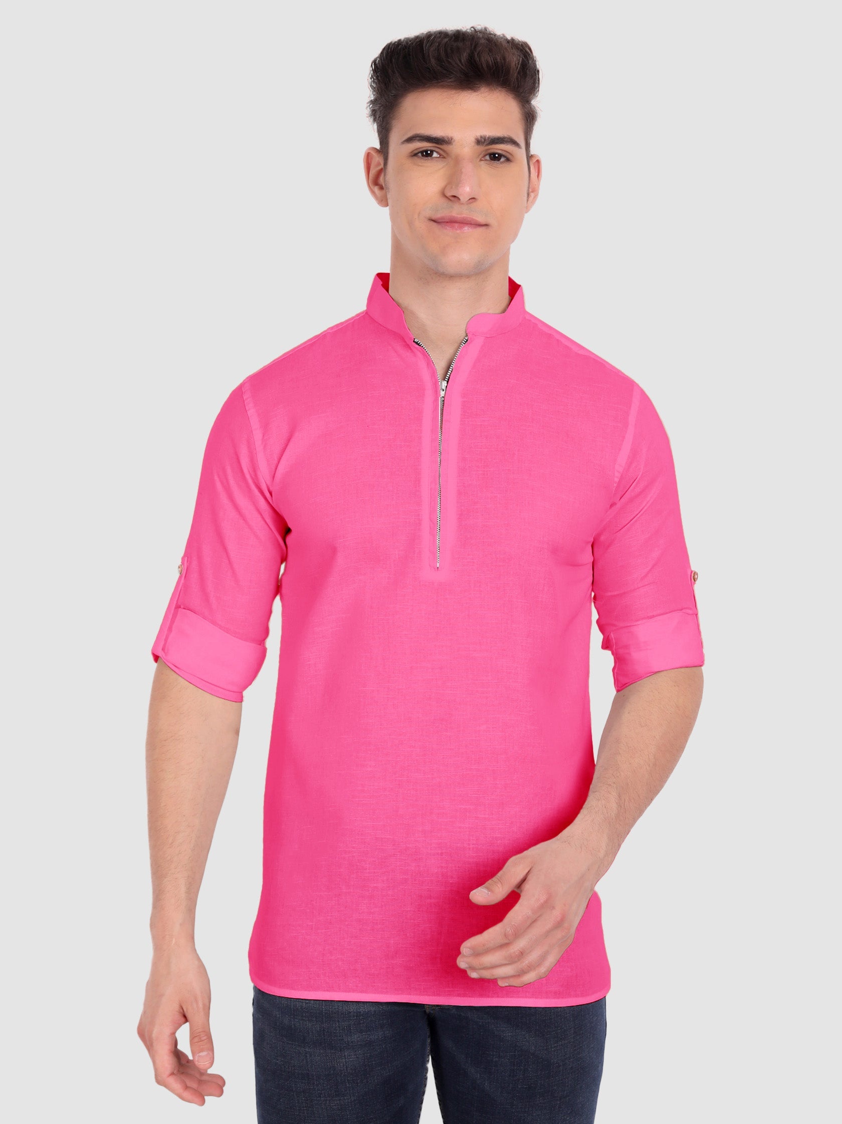BLUE ROBED men's Casual ZIP Style Full Sleeve Cotton Kurta in Pink view 41