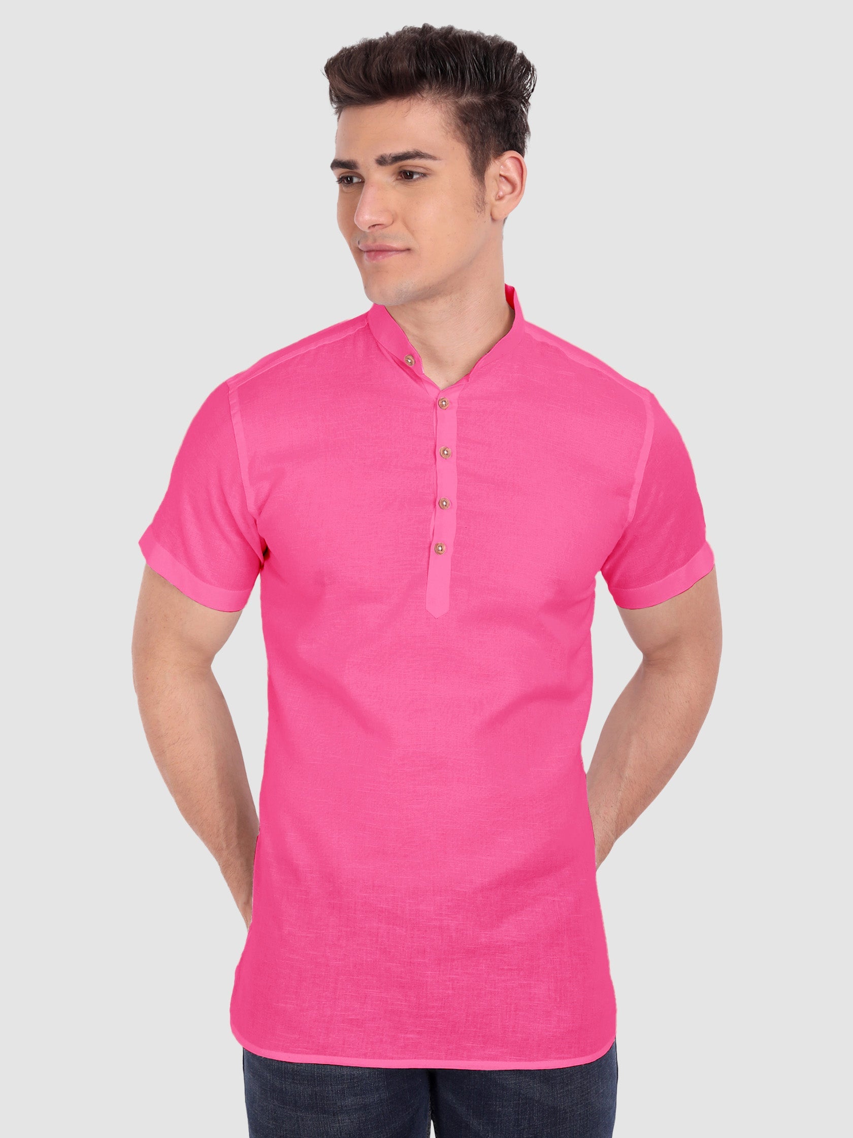 BLUE ROBED men's Half Sleeve Casual Cotton Kurta Daily Wear in Pink view 52