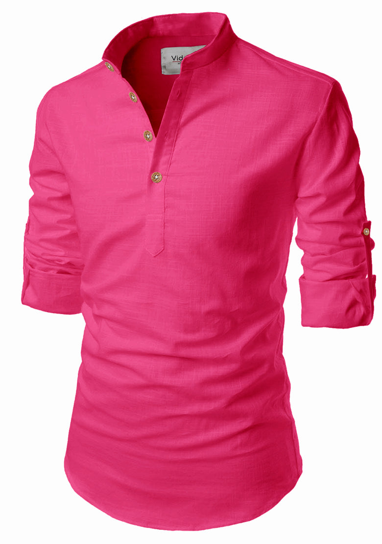 BLUE ROBED men's Casual Slim Fit Full Sleeve Kurta in Pink view 66
