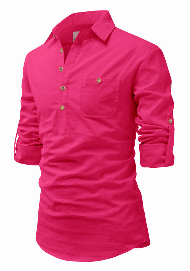 BLUE ROBED men's Full Sleeve Casual Cotton Kurta in Pink view 65