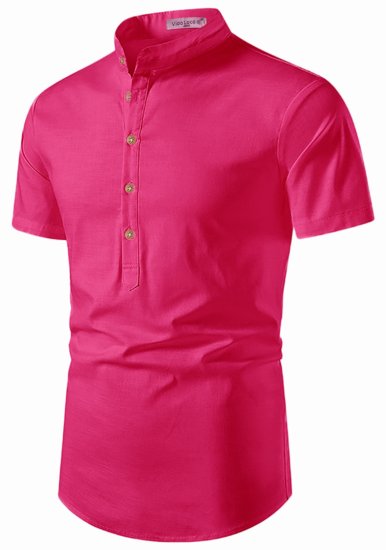 BLUE ROBED men's Half Sleeve Casual Cotton Kurta Office Wear in Pink view 45
