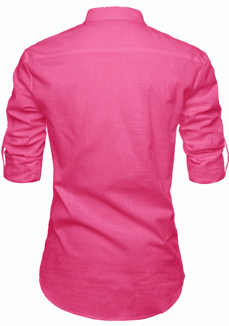 BLUE ROBED men's Casual Slim Fit Full Sleeve Pocket Contrast Kurta in Pink view 49