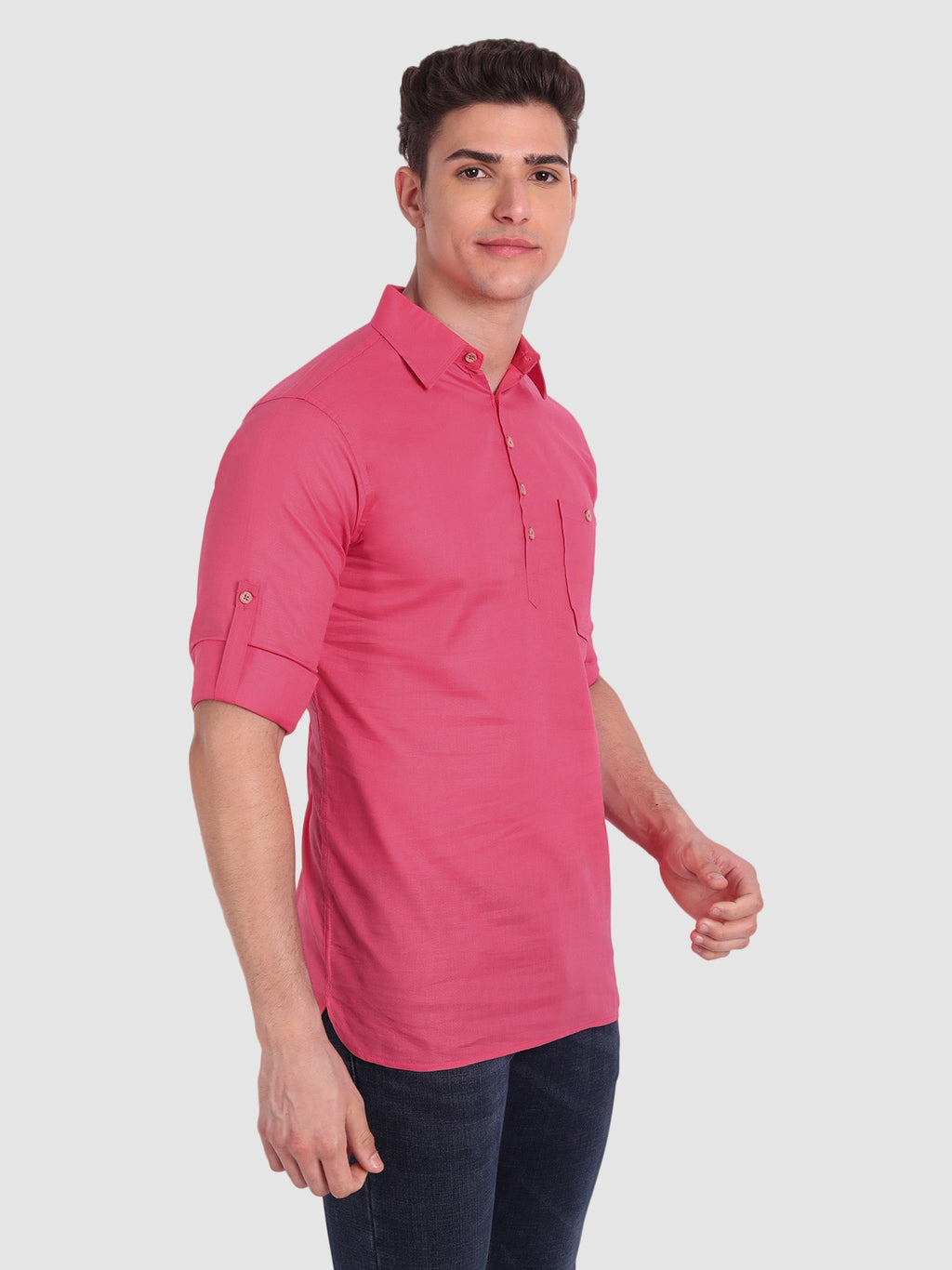 BLUE ROBED men's Full Sleeve Casual Cotton Kurta in Pink view 48