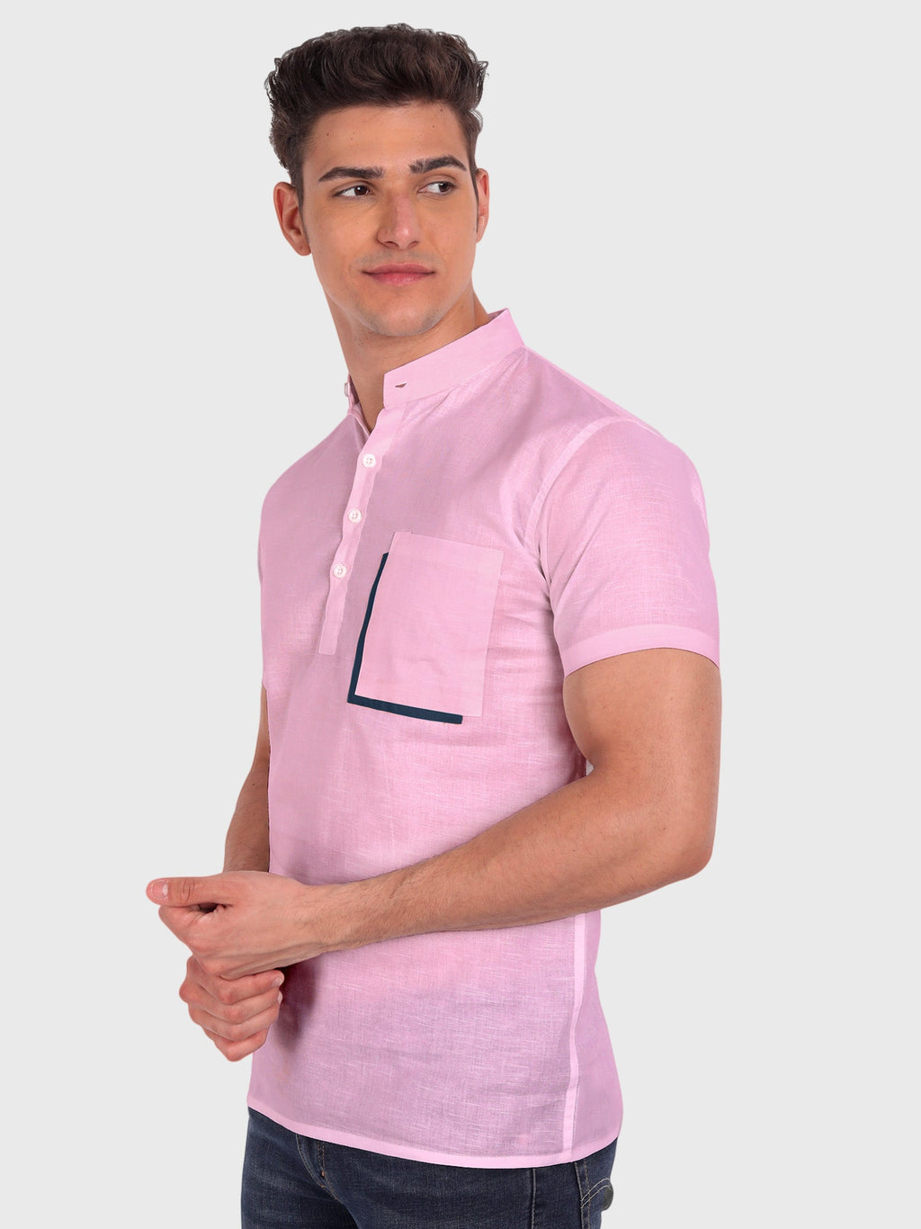 BLUE ROBED men's Casual Half Sleeve Slim Fit Kurta in Pink view 22