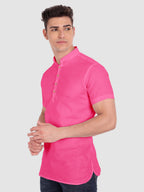 BLUE ROBED men's Half Sleeve Casual Cotton Kurta Daily Wear in Pink view 53