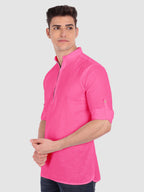 BLUE ROBED men's Casual ZIP Style Full Sleeve Cotton Kurta in Pink view 42