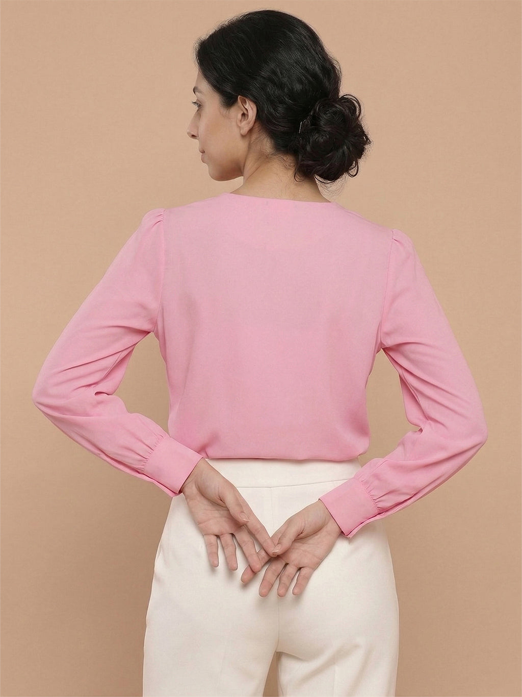 Women’s Crepe Formal Top | Elegant V-Neck Office Wear Blouse