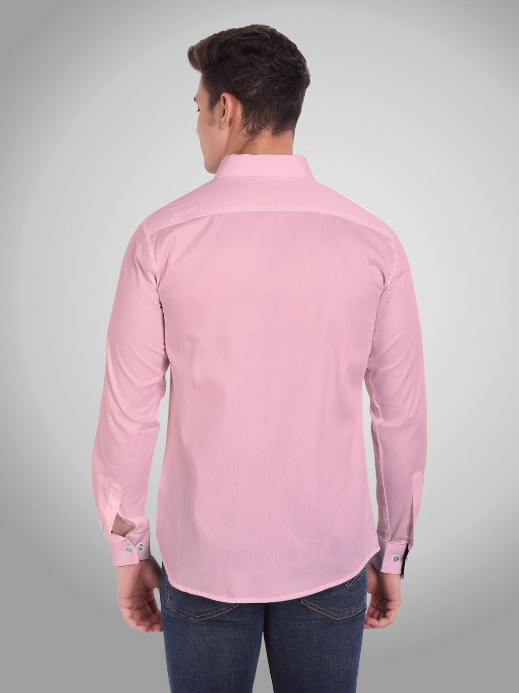 Men's Casual Full Sleeve Silver Button Shirt in White by BLUE ROBED, style view