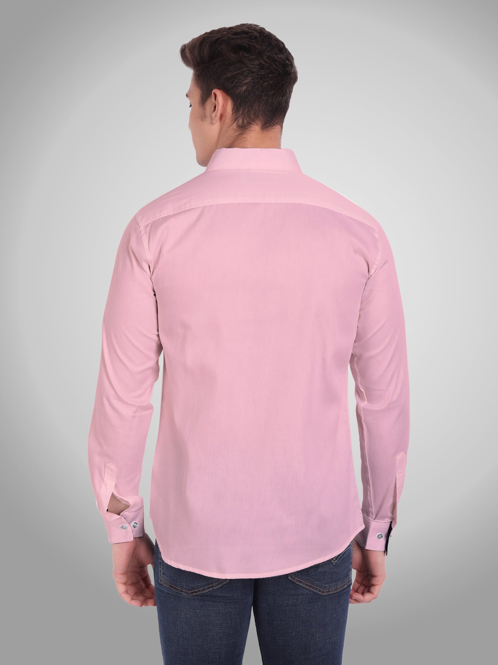 Men's Casual Full Sleeve Silver Button Shirt in White by BLUE ROBED, style view