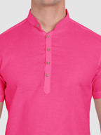 BLUE ROBED men's Half Sleeve Casual Cotton Kurta Daily Wear in Pink view 54