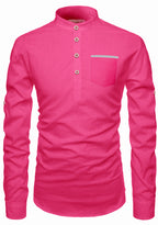 BLUE ROBED men's Casual Slim Fit Full Sleeve Pocket Contrast Kurta in Pink view 50