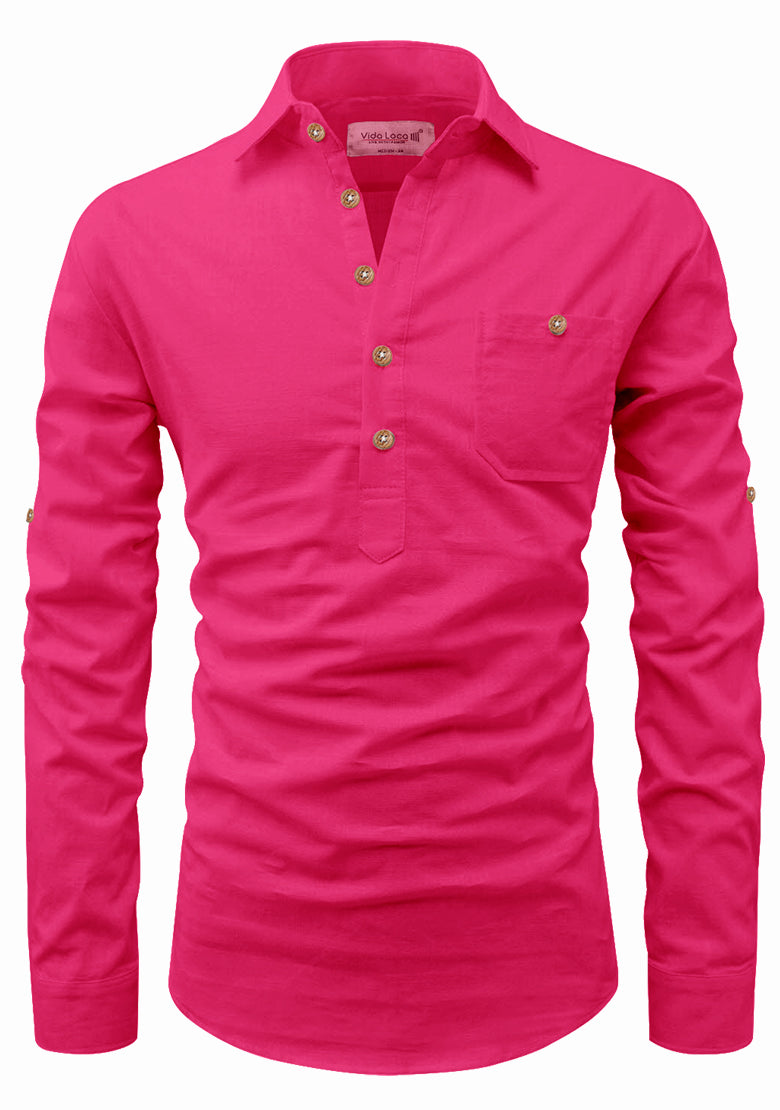 BLUE ROBED men's Full Sleeve Casual Cotton Kurta in Pink view 67