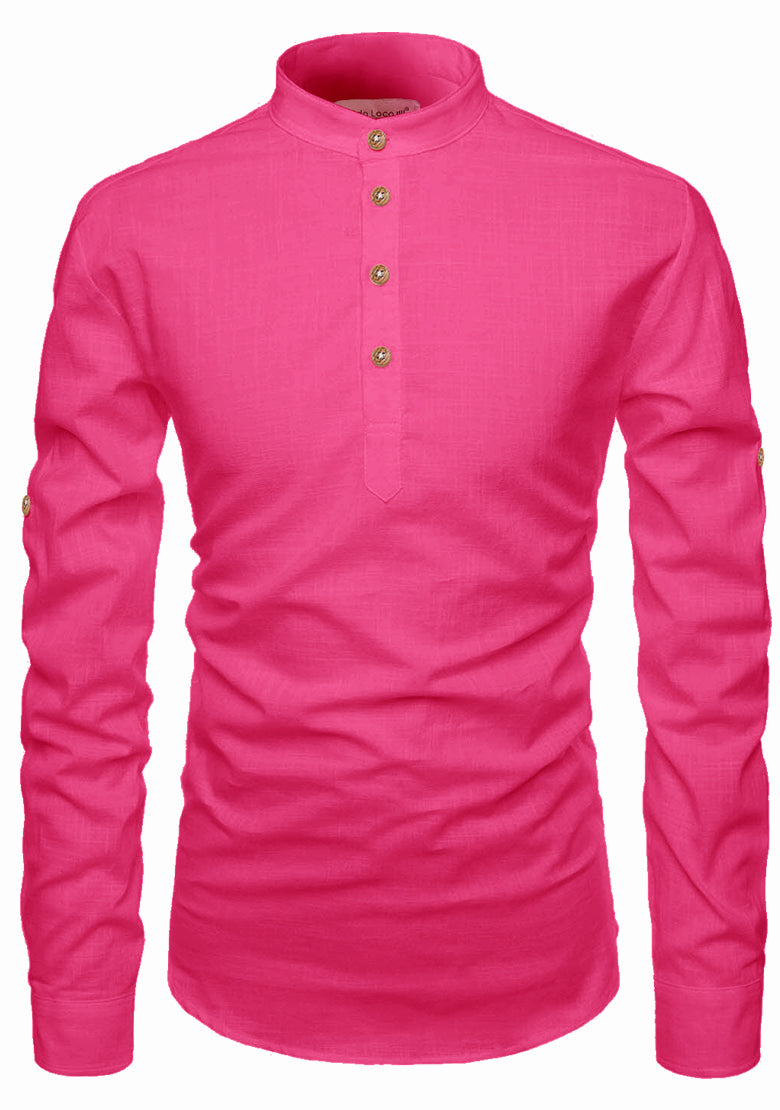 BLUE ROBED men's Casual Slim Fit Full Sleeve Kurta in Pink view 68