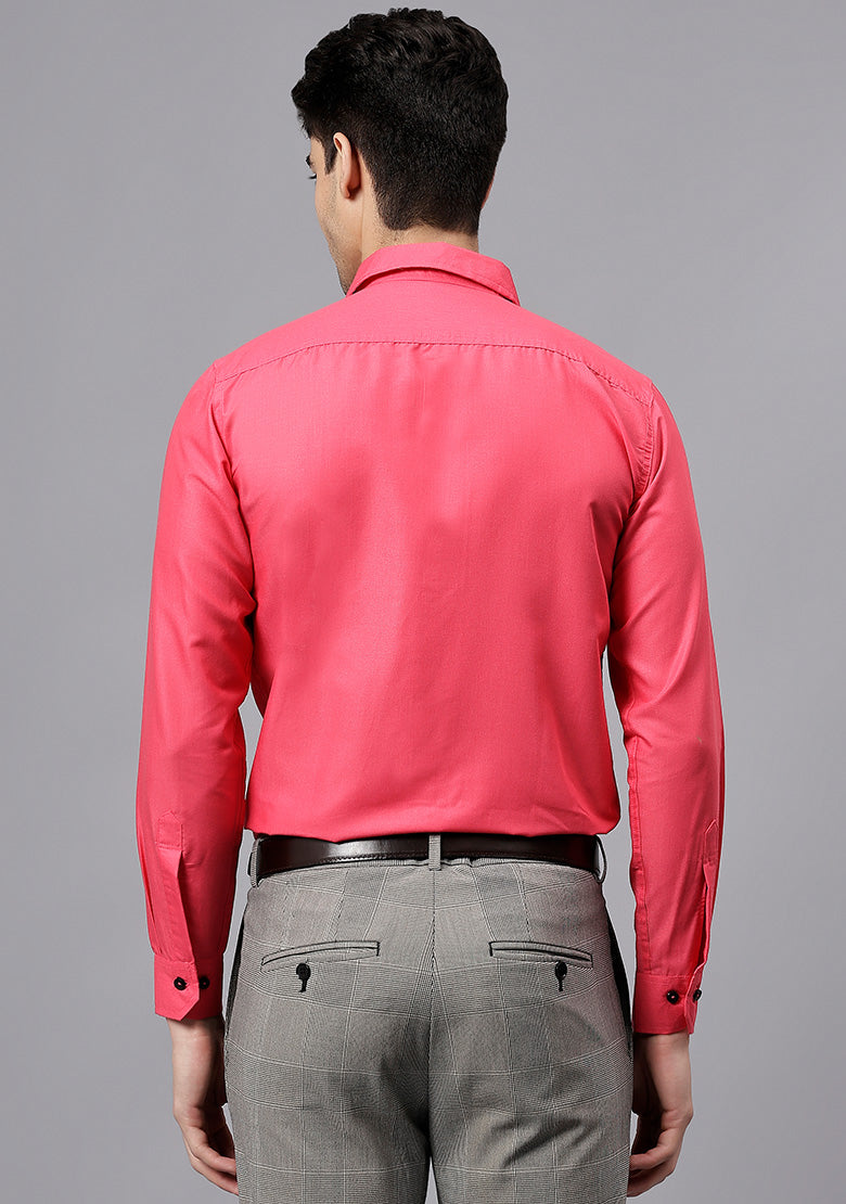 Men's Cotton Blend Slim Fit Formal Shirt in Beige by BLUE ROBED, back view