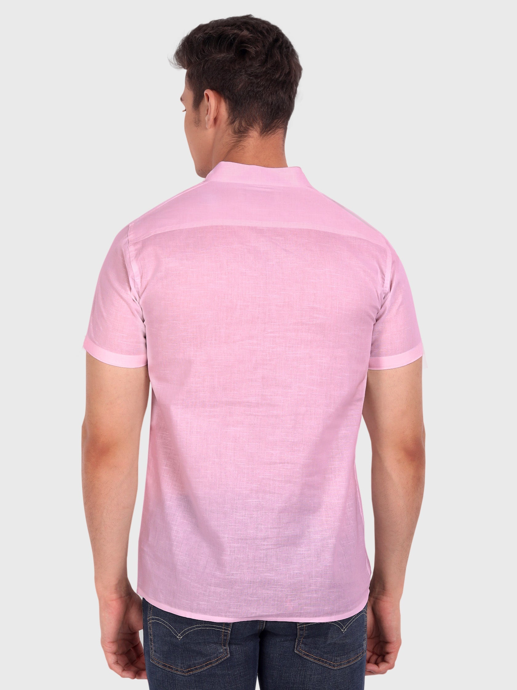 BLUE ROBED men's Casual Half Sleeve Slim Fit Kurta in Pink view 23