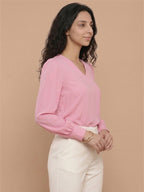 Women’s Crepe Formal Top | Elegant V-Neck Office Wear Blouse