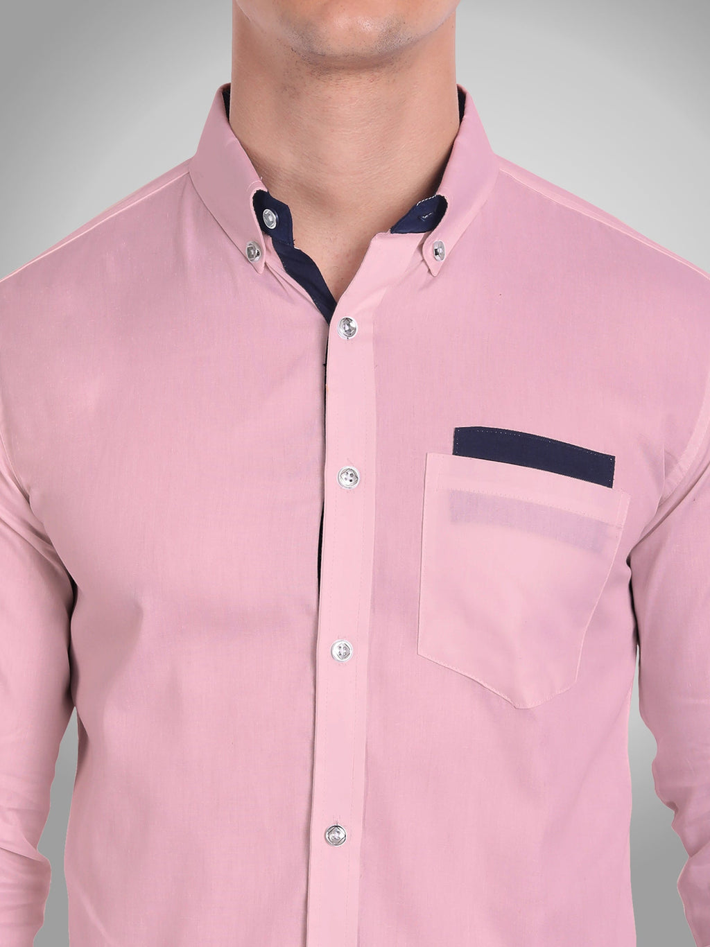 Men's Casual Full Sleeve Silver Button Shirt in White by BLUE ROBED, fit view