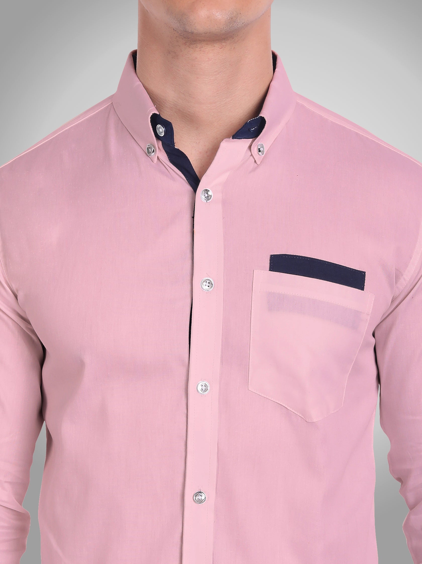 Men's Casual Full Sleeve Silver Button Shirt in White by BLUE ROBED, fit view