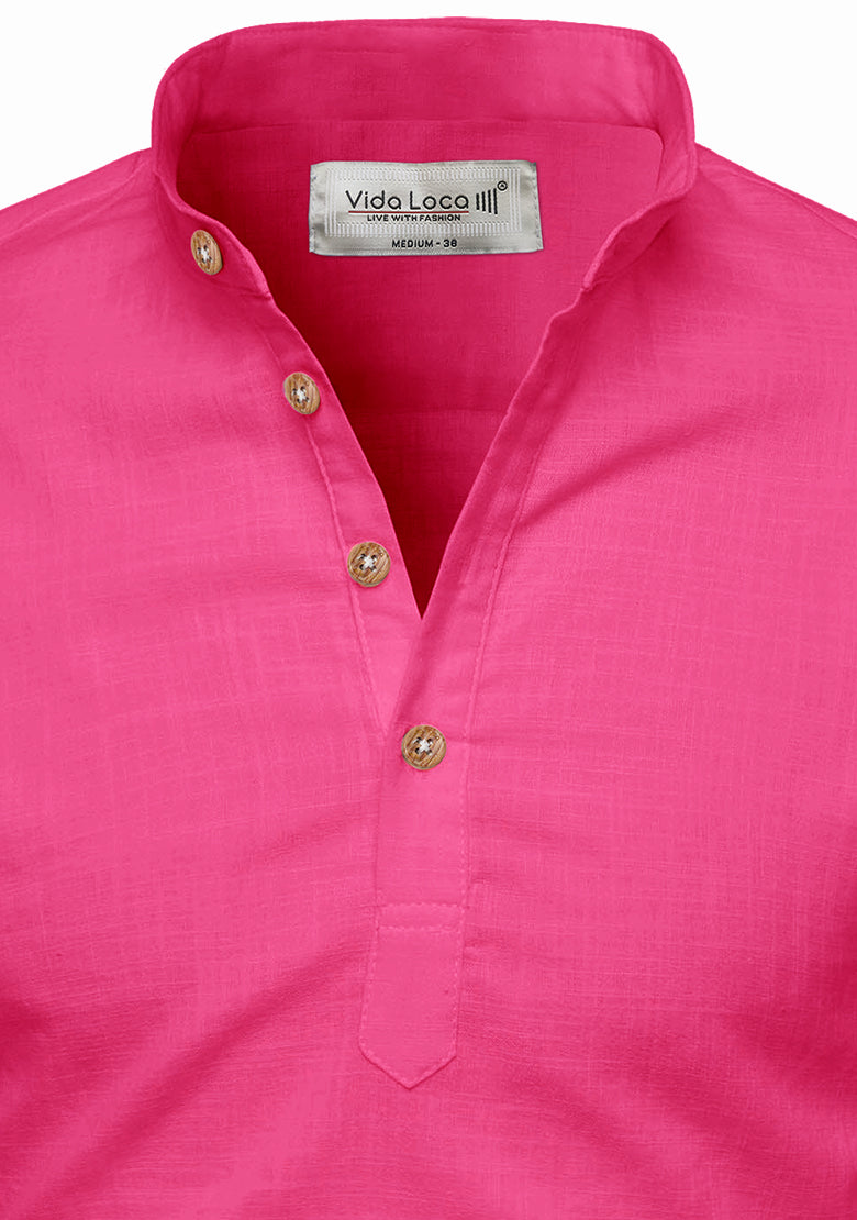 BLUE ROBED men's Casual Slim Fit Full Sleeve Kurta in Pink view 69