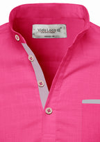 BLUE ROBED men's Casual Slim Fit Full Sleeve Pocket Contrast Kurta in Pink view 51