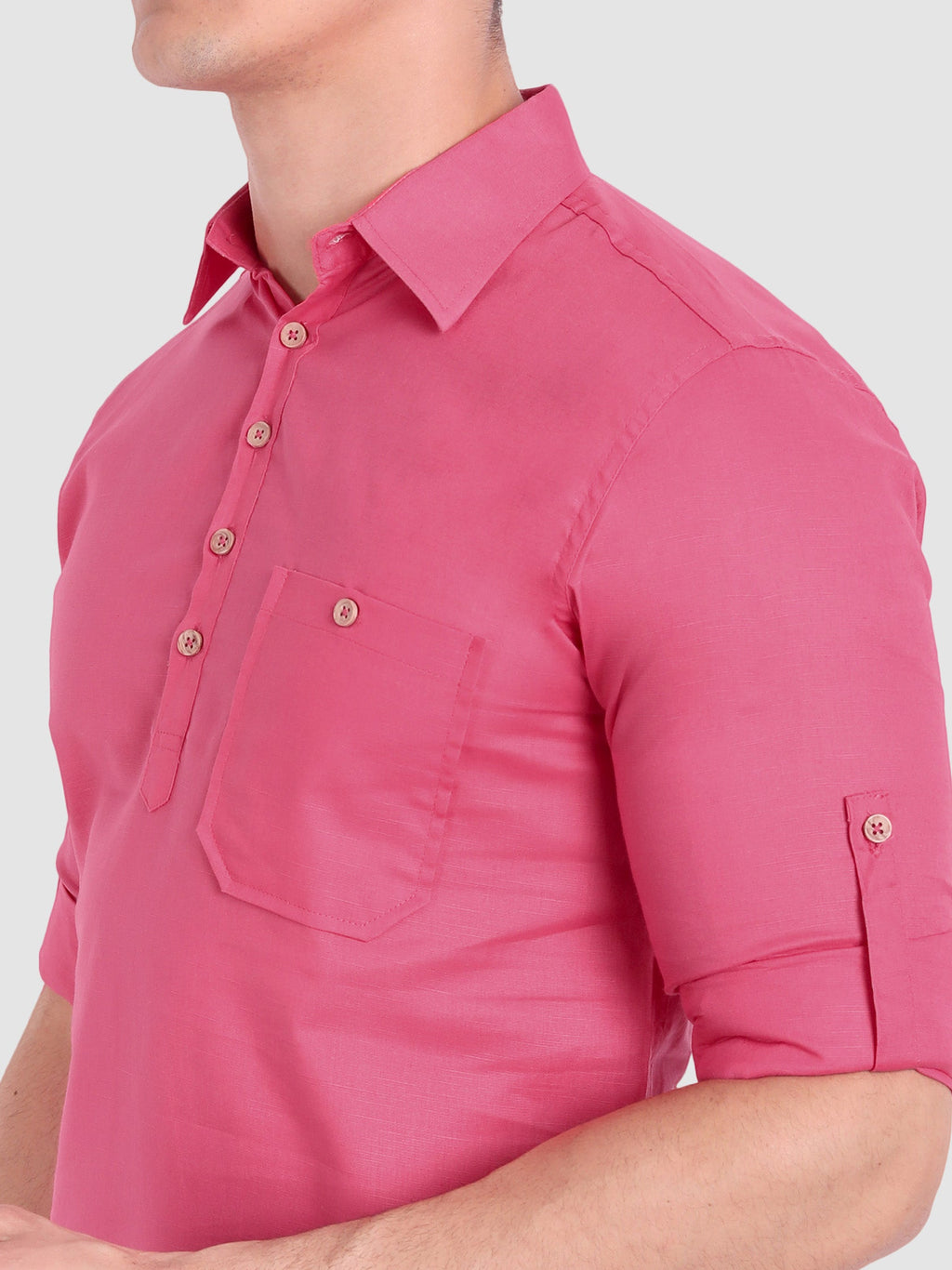 BLUE ROBED men's Full Sleeve Casual Cotton Kurta in Pink view 50