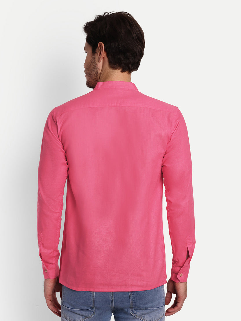 BLUE ROBED men's Casual Slim Fit Full Sleeve Double Pocket Cotton Trendy Kurta in Pink view 94