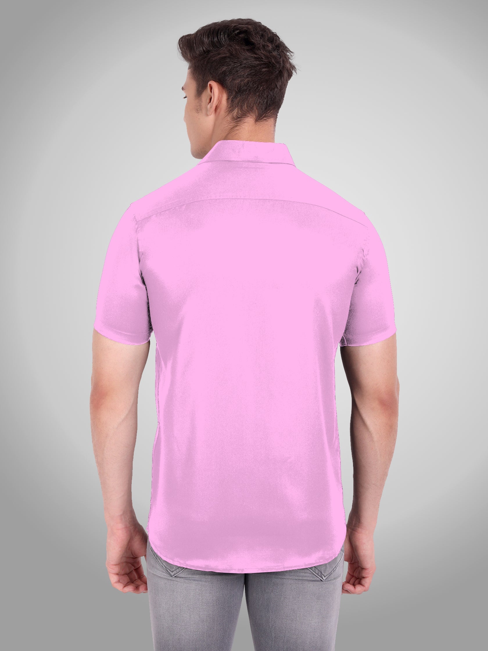 Men's Casual Half Sleeve Silver Button Shirt in Black by BLUE ROBED, front view