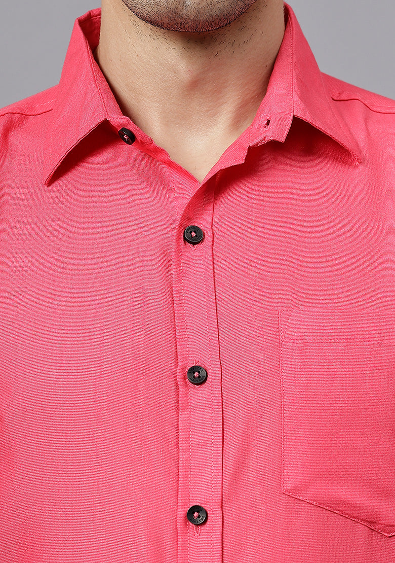 Men's Cotton Blend Slim Fit Formal Shirt in Beige by BLUE ROBED, detail view