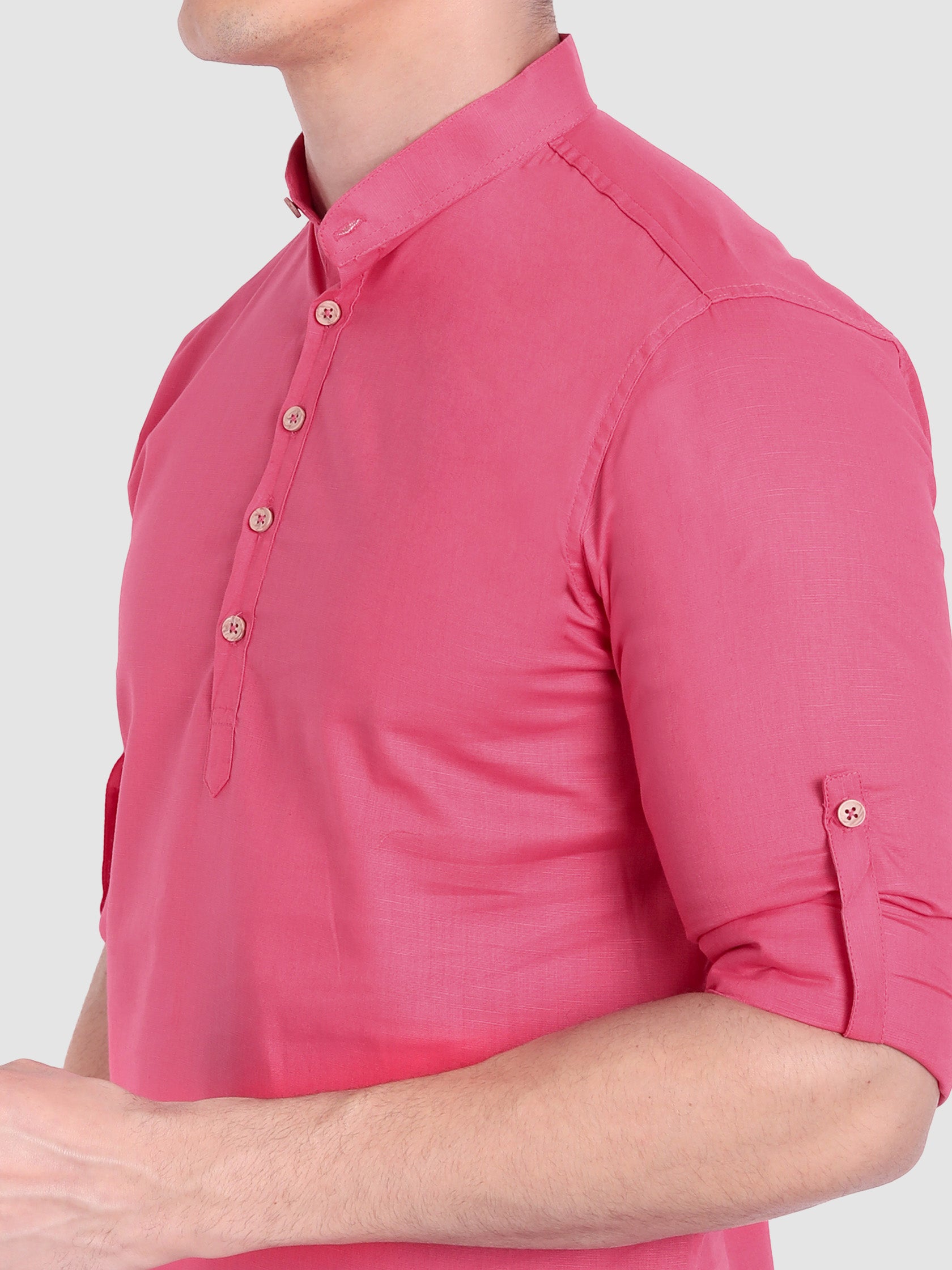 BLUE ROBED men's Casual Slim Fit Full Sleeve Cotton Kurta in Pink view 61
