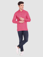 BLUE ROBED men's Casual Slim Fit Full Sleeve Cotton Kurta in Pink view 62