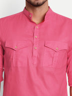 BLUE ROBED men's Casual Slim Fit Full Sleeve Double Pocket Cotton Trendy Kurta in Pink view 95