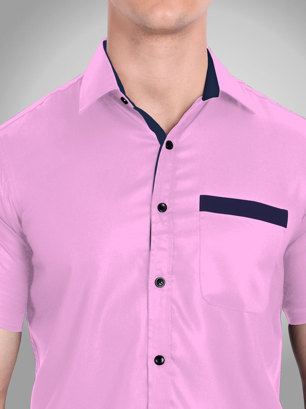 Men's Casual Half Sleeve Silver Button Shirt in Black by BLUE ROBED, side view
