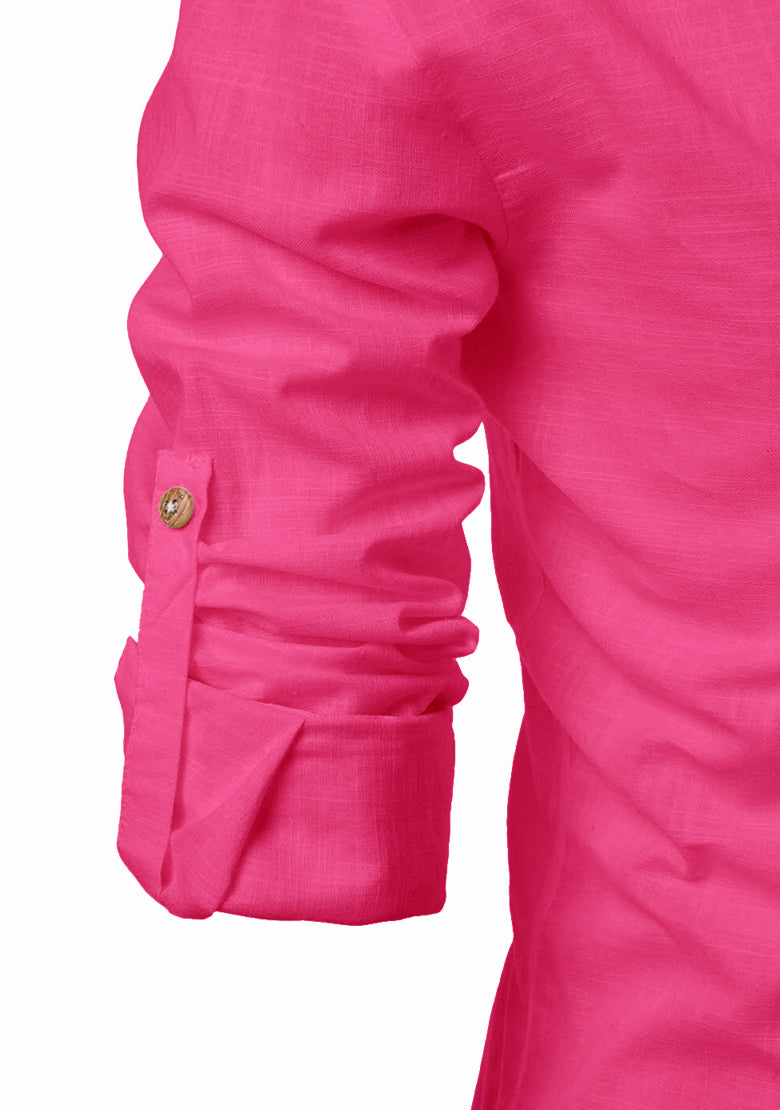 BLUE ROBED men's Casual Slim Fit Full Sleeve Kurta in Pink view 70