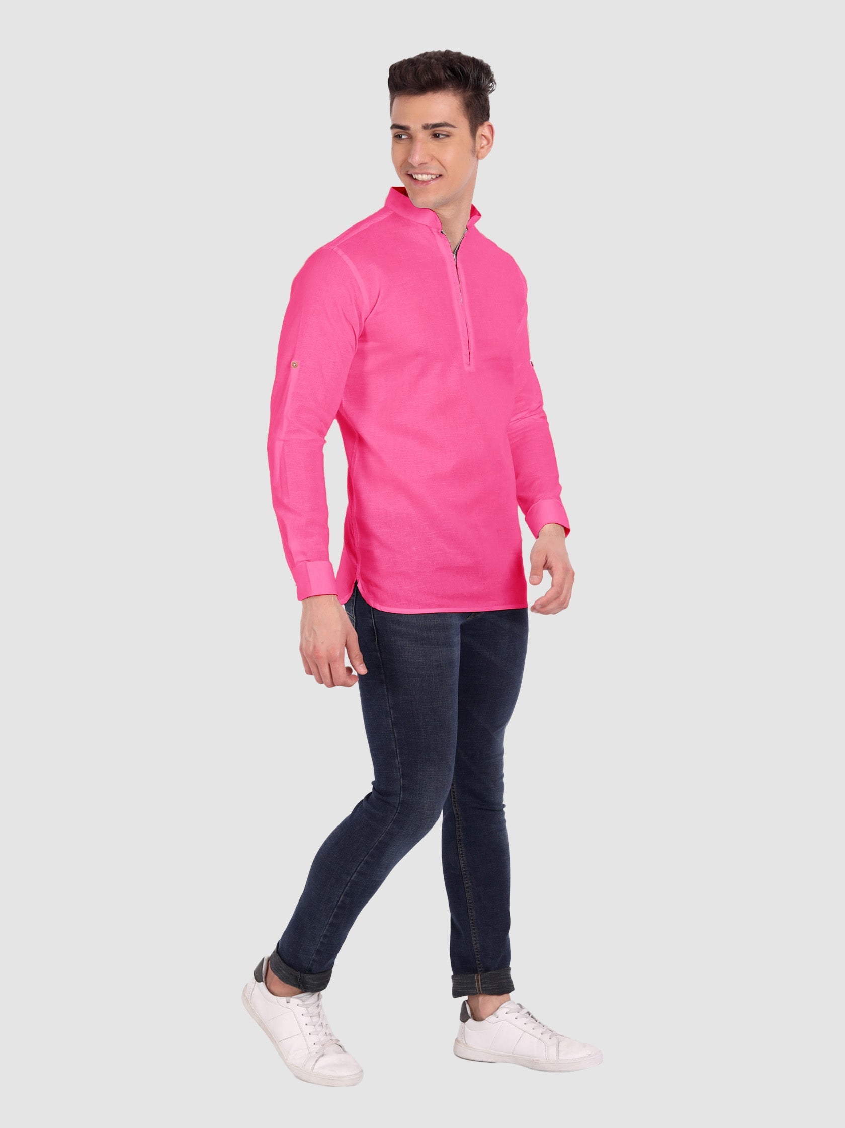 BLUE ROBED men's Casual ZIP Style Full Sleeve Cotton Kurta in Pink view 45