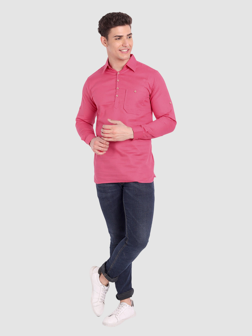 BLUE ROBED men's Full Sleeve Casual Cotton Kurta in Pink view 51