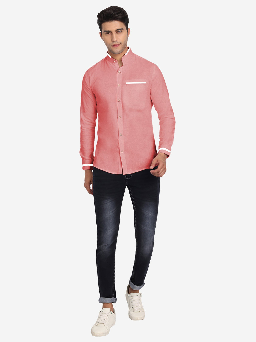 Men's Casual Shirt Full Sleeve Oxford Design Shirt in Black by BLUE ROBED, front view