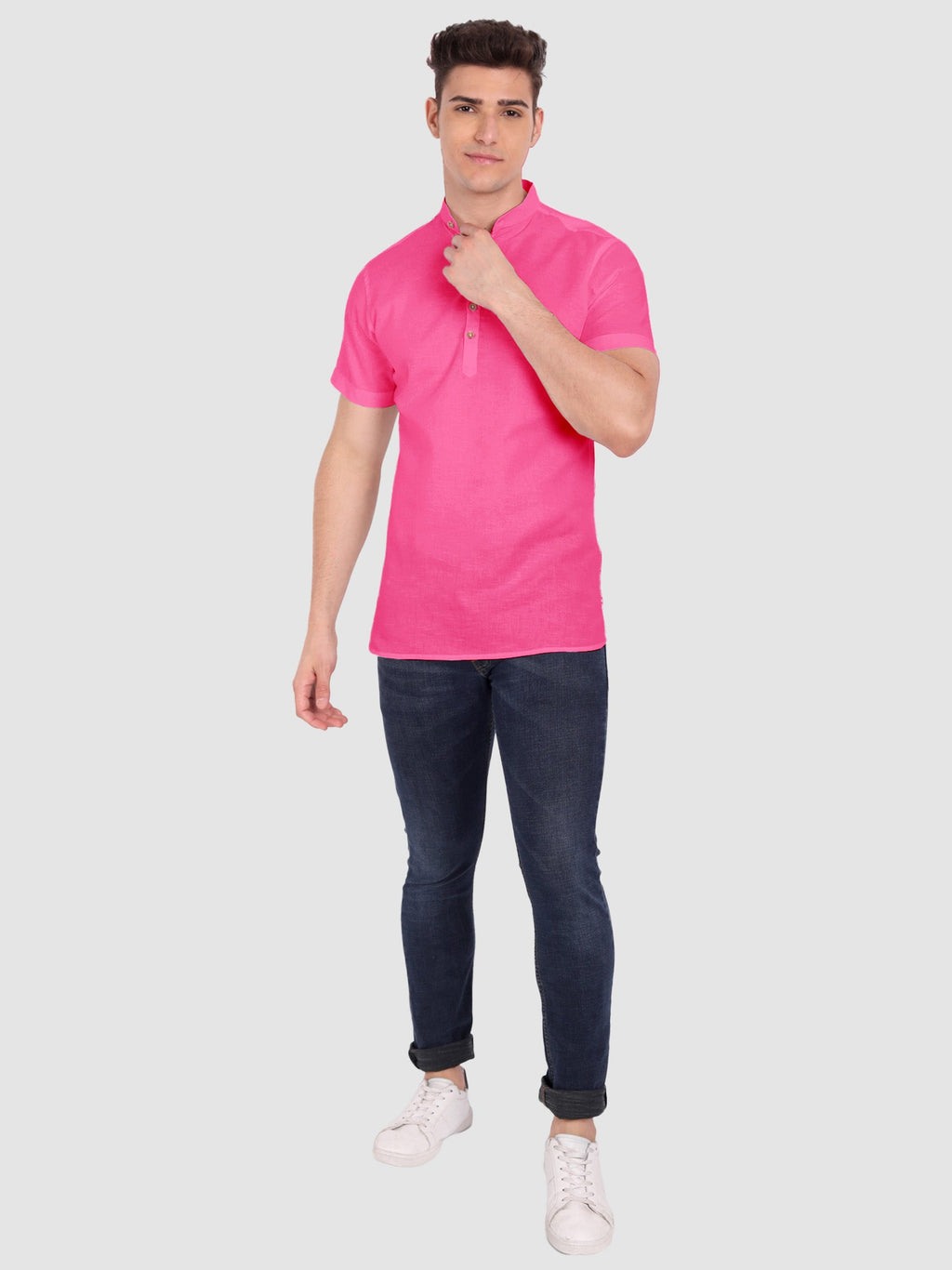 BLUE ROBED men's Half Sleeve Casual Cotton Kurta Daily Wear in Pink view 56